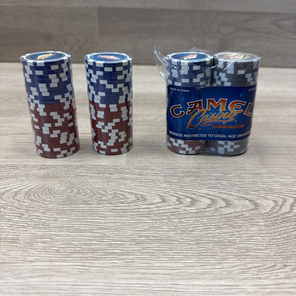 Vintage Camel Casino Las Vegas Poker Chips Lot Of 2 New Sealed Red Blue Grey